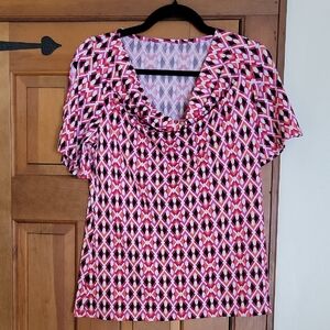 MANDY EVANS Geometric Pink Patterned Women's Stretch Top